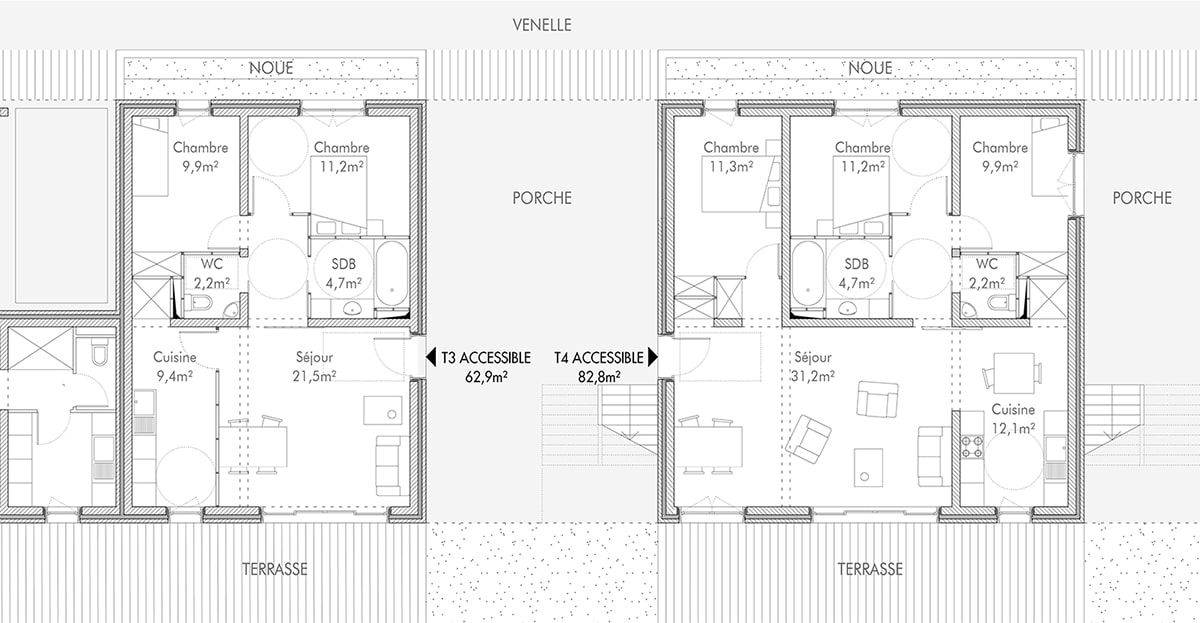 Extrait plan RDC : T3 et T4 accessible