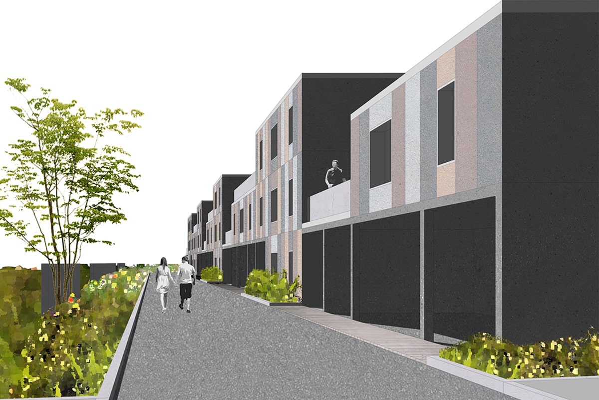 Vue perspective sur la venelle (façade Nord)