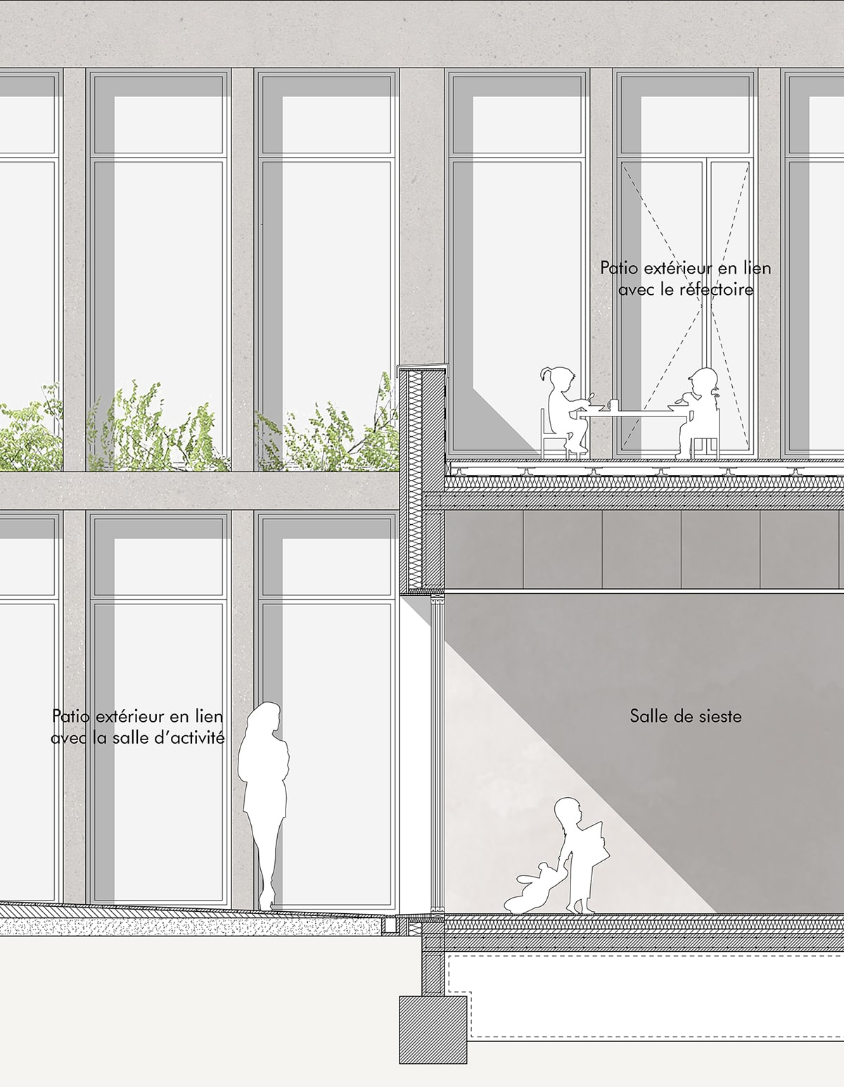Coupe Terre-ciel sur les patios de la crèche.